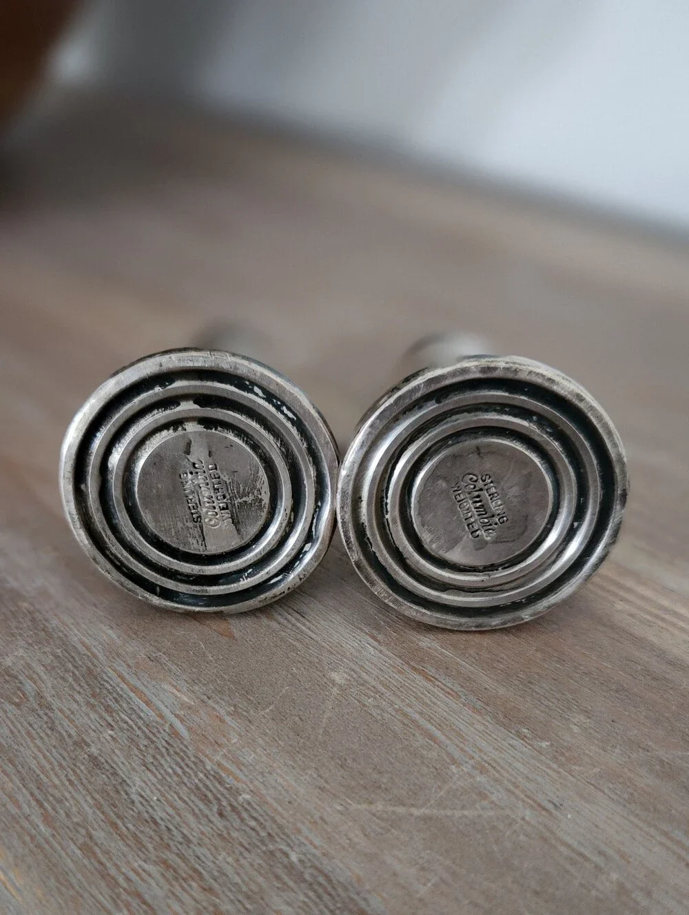 Vintage Columbia Weighted Sterling Silver Salt Pepper Shakers Pair 3.5 Inch